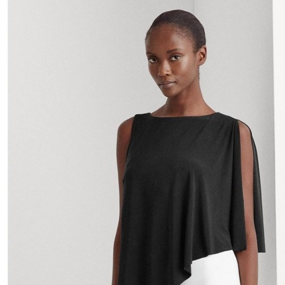 Ralph Lauren Colorblock Mini Dress in Black Minimalist Asymmetrical Cape - Picture 3 of 11